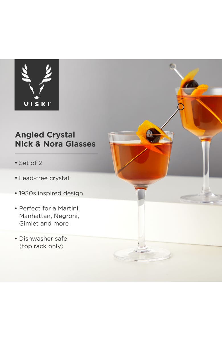 Viski Raye Crystal Angled Nick & Nora Glasses Set of 2, Alternate, color, Clear