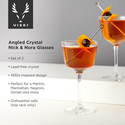 Viski Raye Crystal Angled Nick & Nora Glasses Set Of 2 In Clear