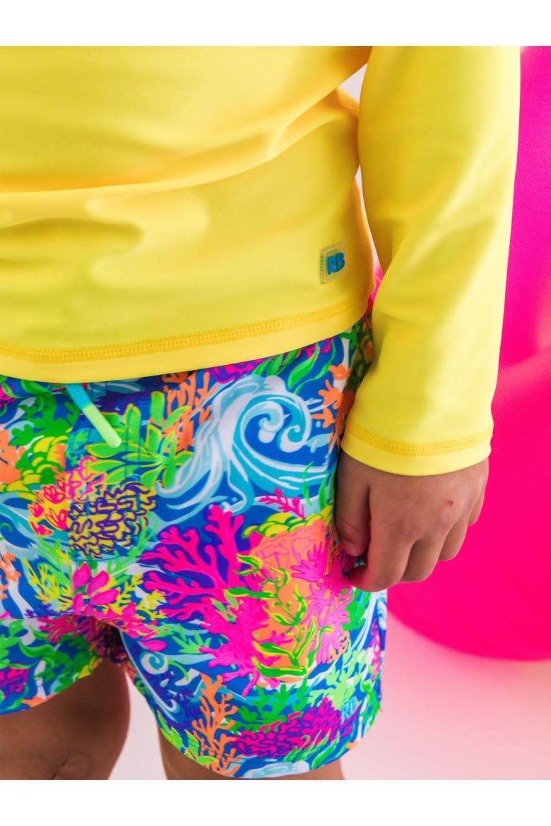 UPF50+ Sun Protected Stretch Swim Trunks, Alternate, color, Neon Ocean Coral