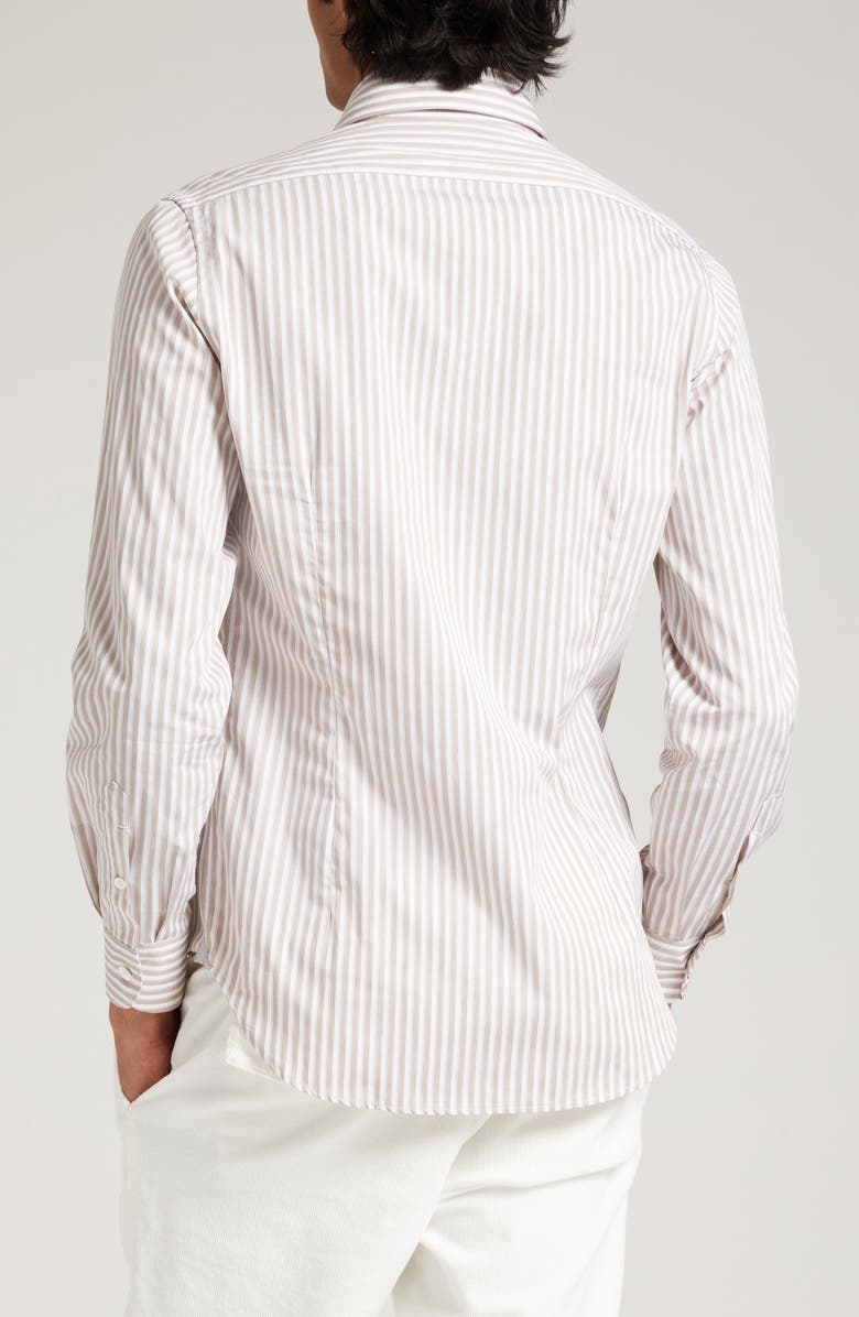 Eleventy Pinstripe Cotton Button-Up Shirt, Alternate, color, Sand