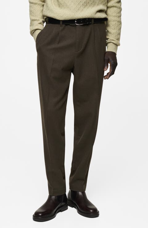 Slim Fit Pleated Wool Blend Flannel Dress Pants