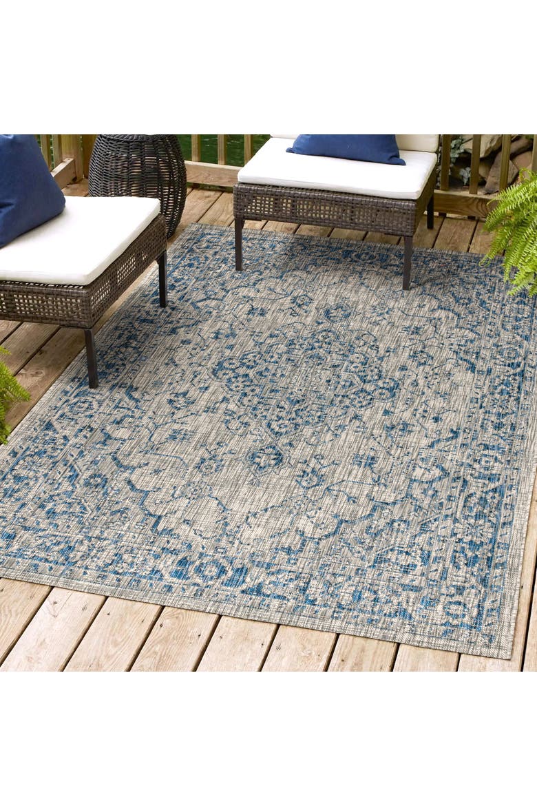 Rozetta Boho Medallion Textured Weave Indoor/Outdoor Area Rug, Alternate, color, Gray/Navy
