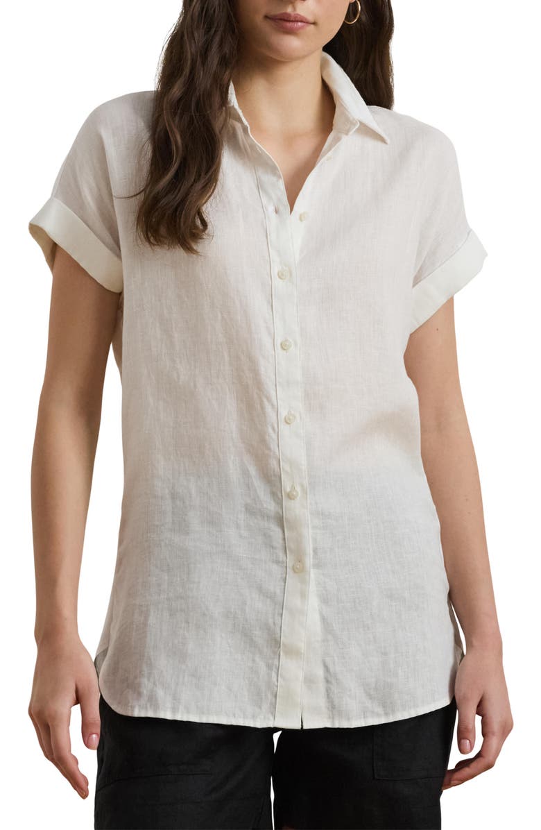Lauren Ralph Lauren Short Sleeve Linen Button-Up Shirt, Main, color,