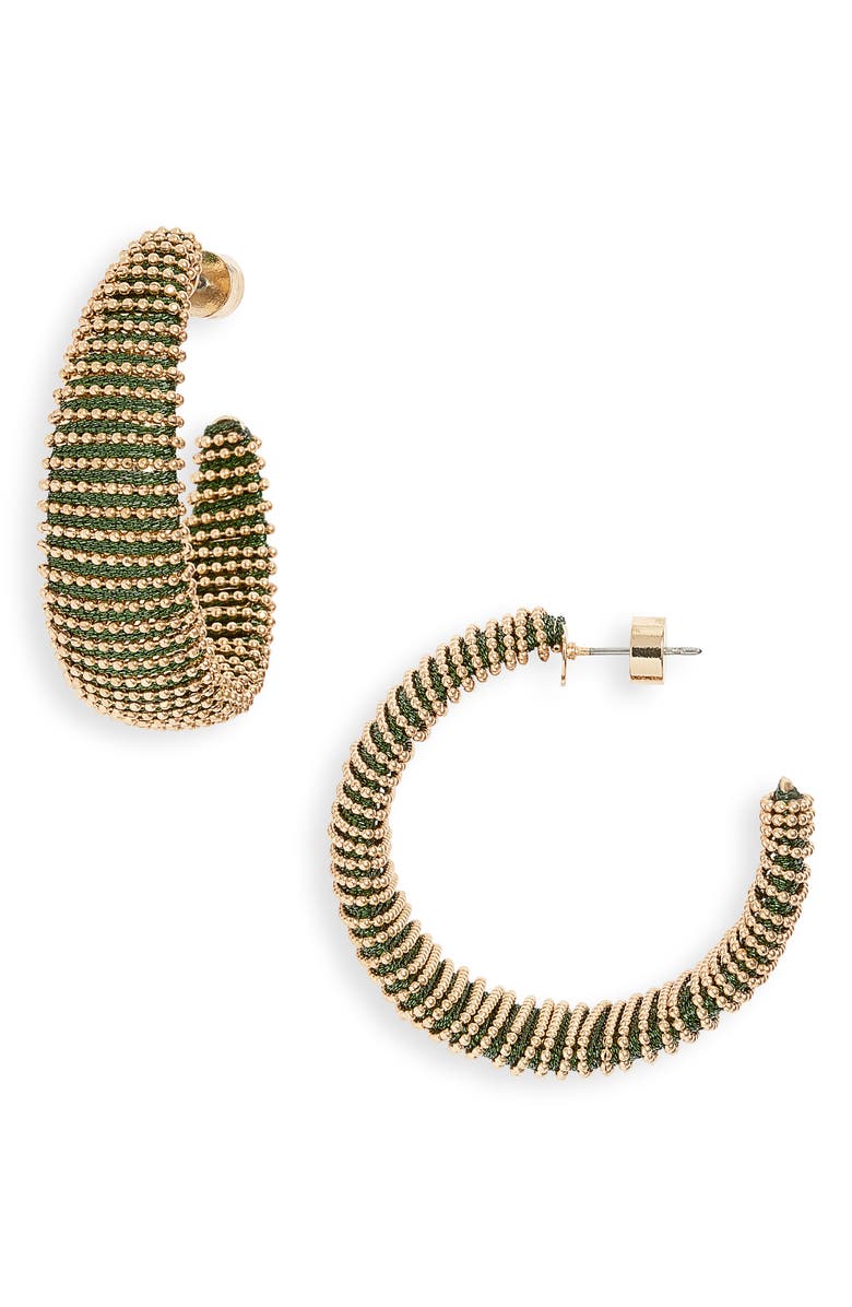Nordstrom Metallic Thread Hoop Earrings, Main, color, Dark Green- Gold