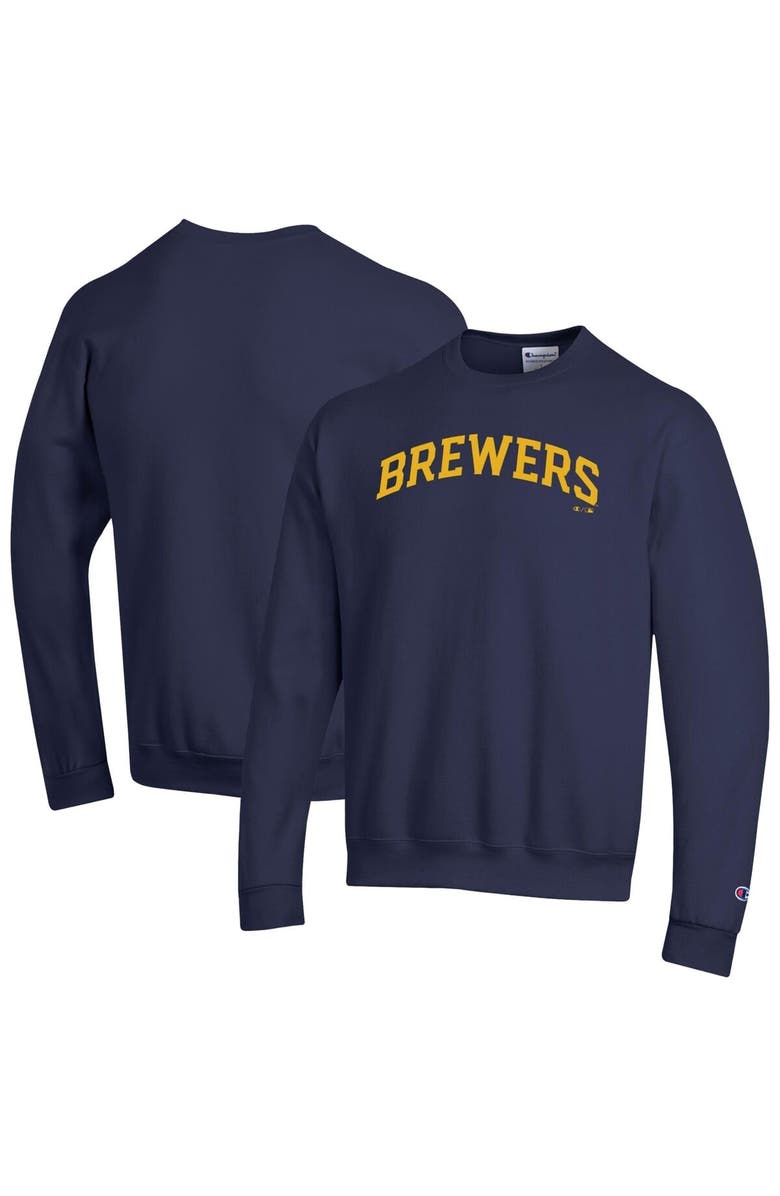 Champion Men's Champion Navy Milwaukee Brewers Powerblend Wordmark Sweatshirt, Main, color, Navy