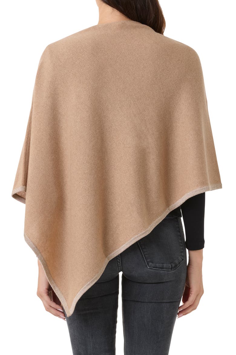 Wool & Cashmere Blend Tipped Poncho, Alternate, color, CAMEL