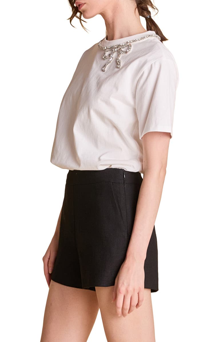 English Factory Rhinestone Bow Cotton T-Shirt, Alternate, color, White