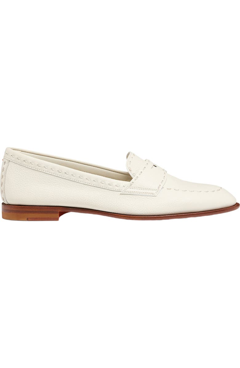 Santoni Women's tumbled leather penny loafer, Main, color, White