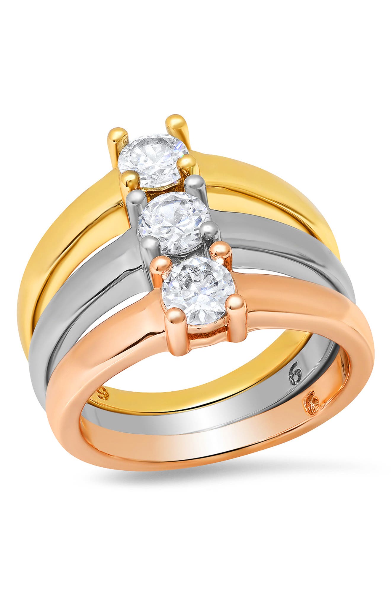 HMY JEWELRY Sterling Silver Tri Tone Simulated Diamond Solitaire Ring ...