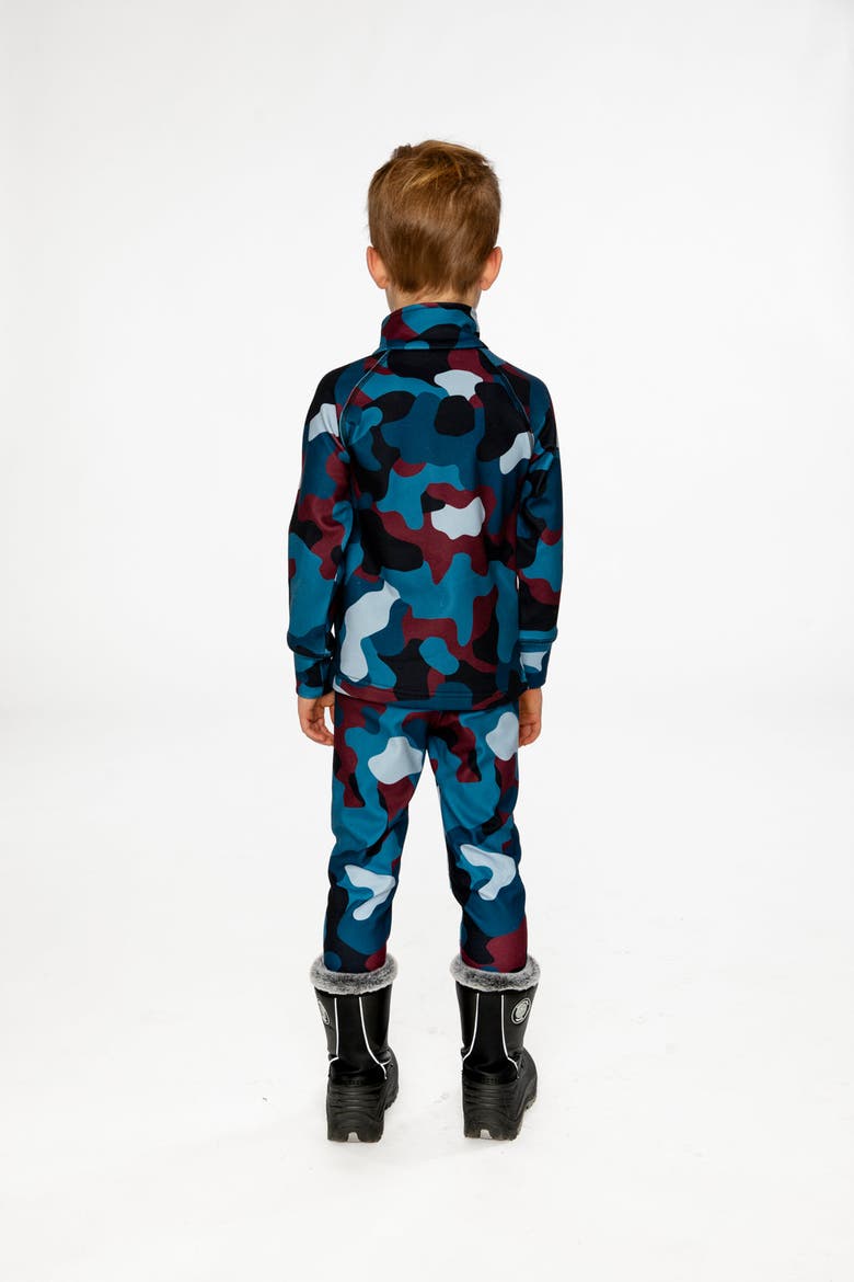 Camouflage Two Piece Brushed Half-Zip Top & Pants Thermal Underwear, Alternate, color, Blue and Red Camouflage