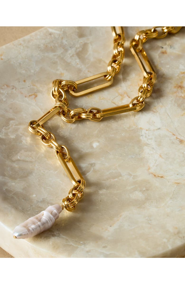 Katie Loxton Allure Waterproof Gold Pearl Lariat Necklace, Alternate, color, Gold