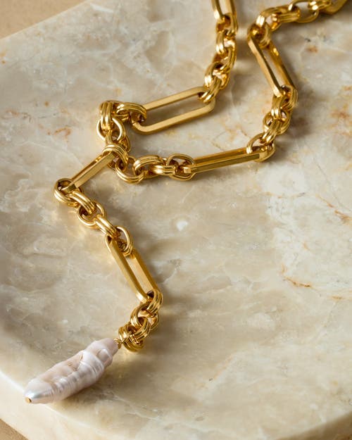 Katie Loxton Allure Waterproof Gold Pearl Lariat Necklace In Gold