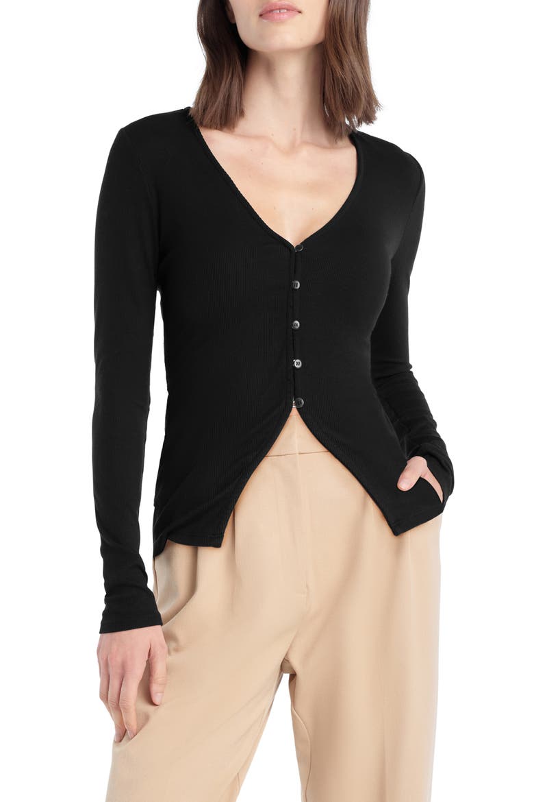 The Good Luck Long Sleeve Rib Top, Main, color, BLACK