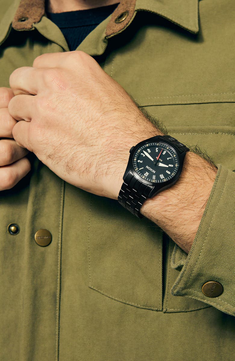 Nixon Echo Solar Automatic Bracelet Watch, 38mm, Alternate, color, Black / Black