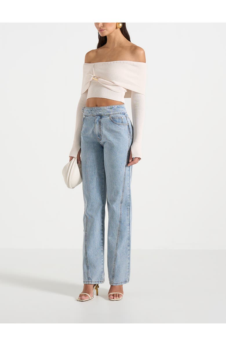 Manière De Voir Shana Asymmetric Bardot Top With Hardware Detail, Alternate, color, Cream