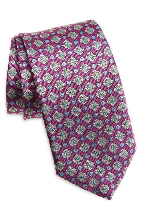 David Donahue Floral Geometric Medallion Silk Tie In Berry