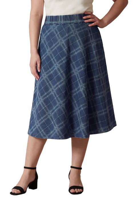 Comfort Waist Stretch Denim Swing Skirt (Plus)