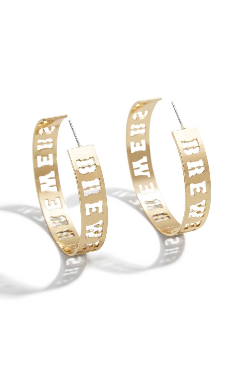 WEAR by Erin Andrews x Baublebar Milwaukee Brewers Large Cutout Hoop Earrings, Main, color, Gold