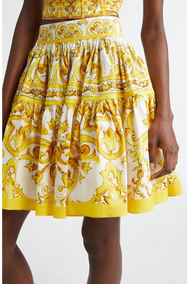 Tile Print Cotton Skater Skirt, Alternate, color, HG3TN MIX MAIOLICA GIALLO