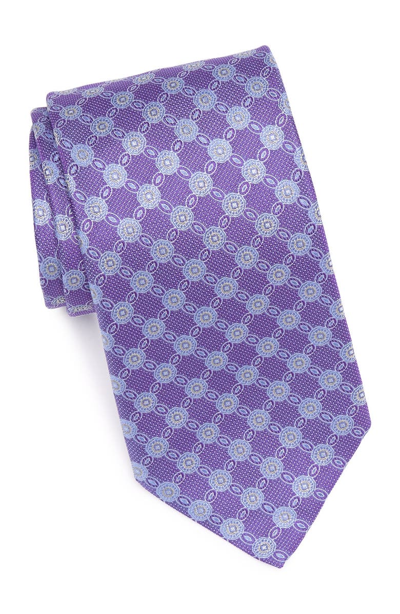 Eton Medallion Print Silk Tie, Main, color, Purple