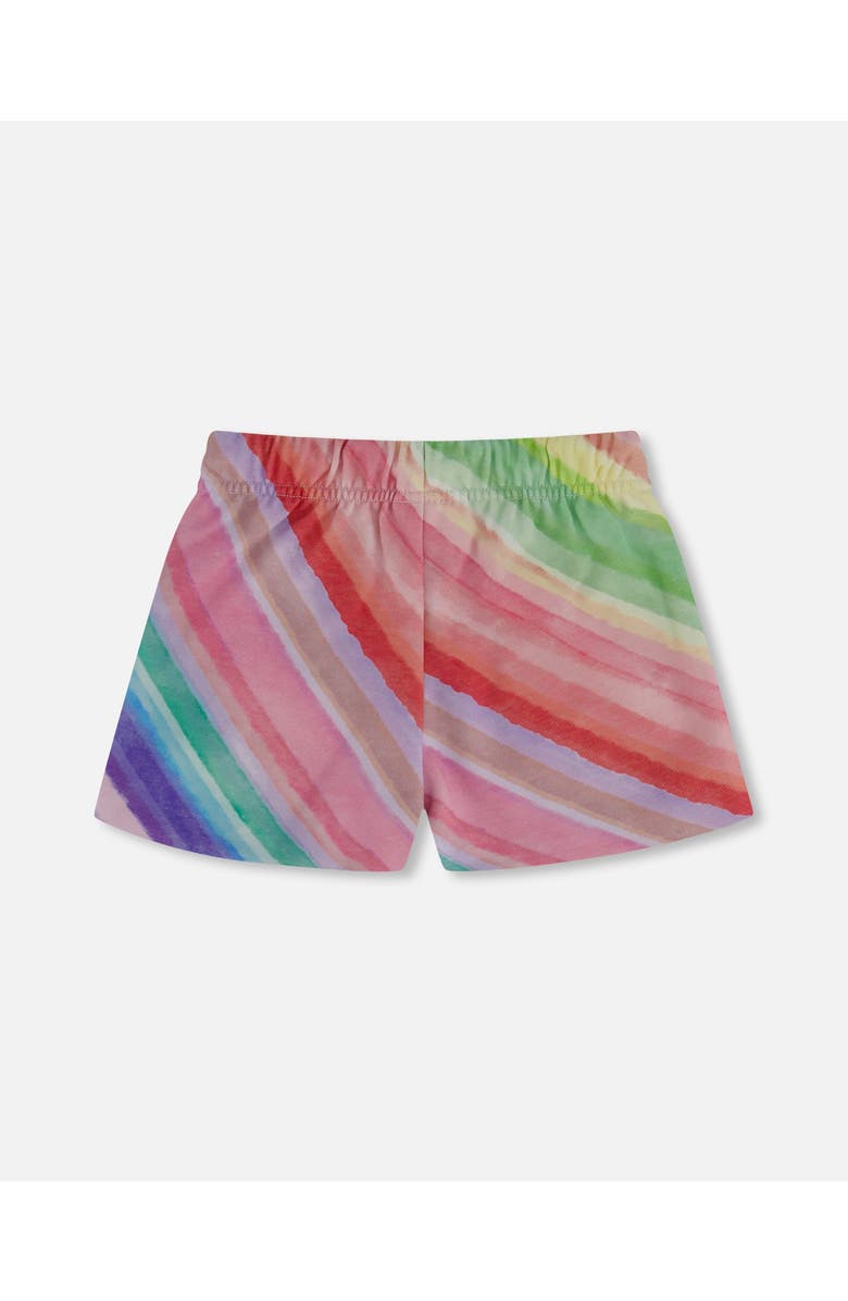 Deux par Deux Little Girl's French Terry Short Rainbow Stripe, Alternate, color,