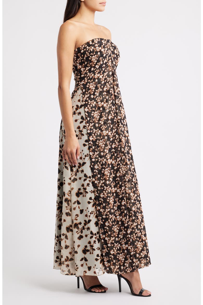Seleste Floral Strapless Maxi Dress, Alternate, color, RICH BLACK