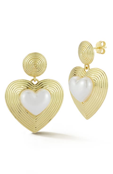 Faux Pearl Heart Drop Earrings