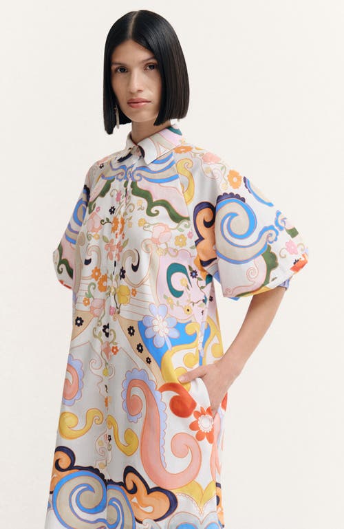 De Loreta Este Puff Sleeve Cotton Mini Shirtdress In Multi