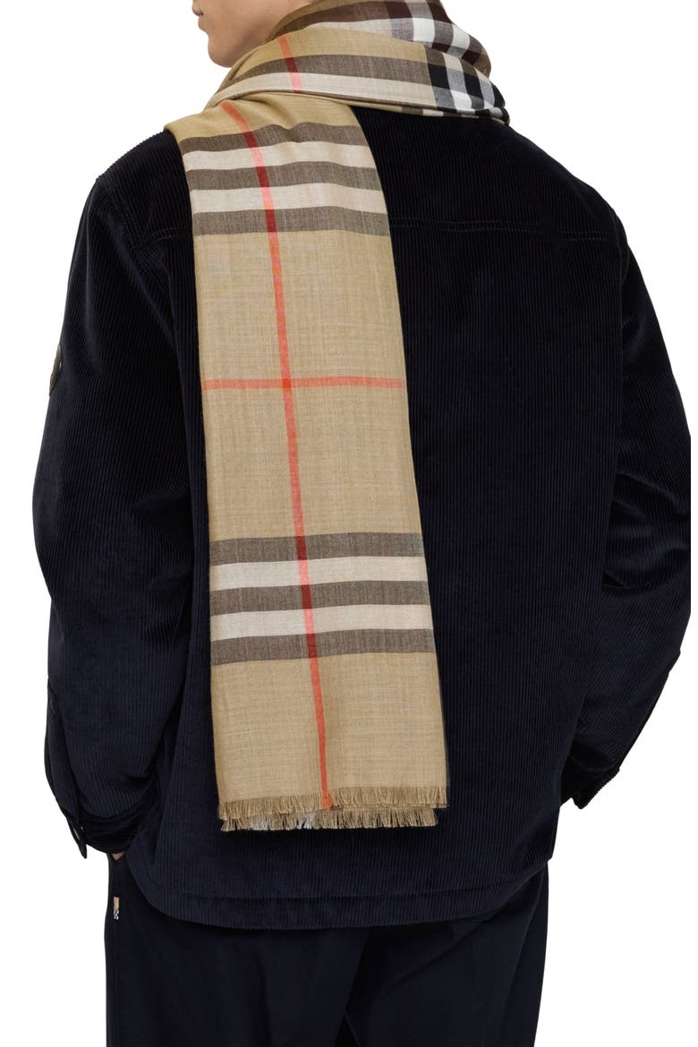 Reversible Medium Check Wool & Silk Scarf, Alternate, color, SAND/ VOLE BROWN