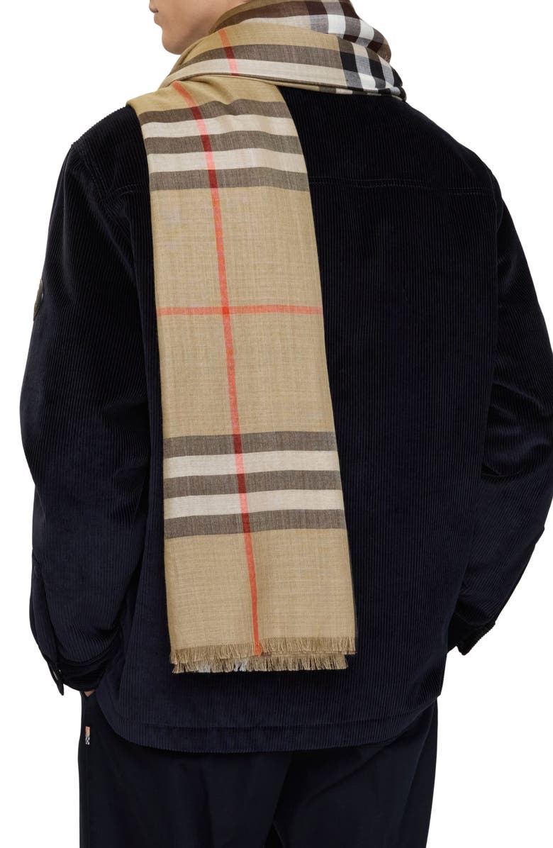 Burberry Reversible Medium Check Wool & Silk Scarf, Alternate, color, Sand/ Vole Brown