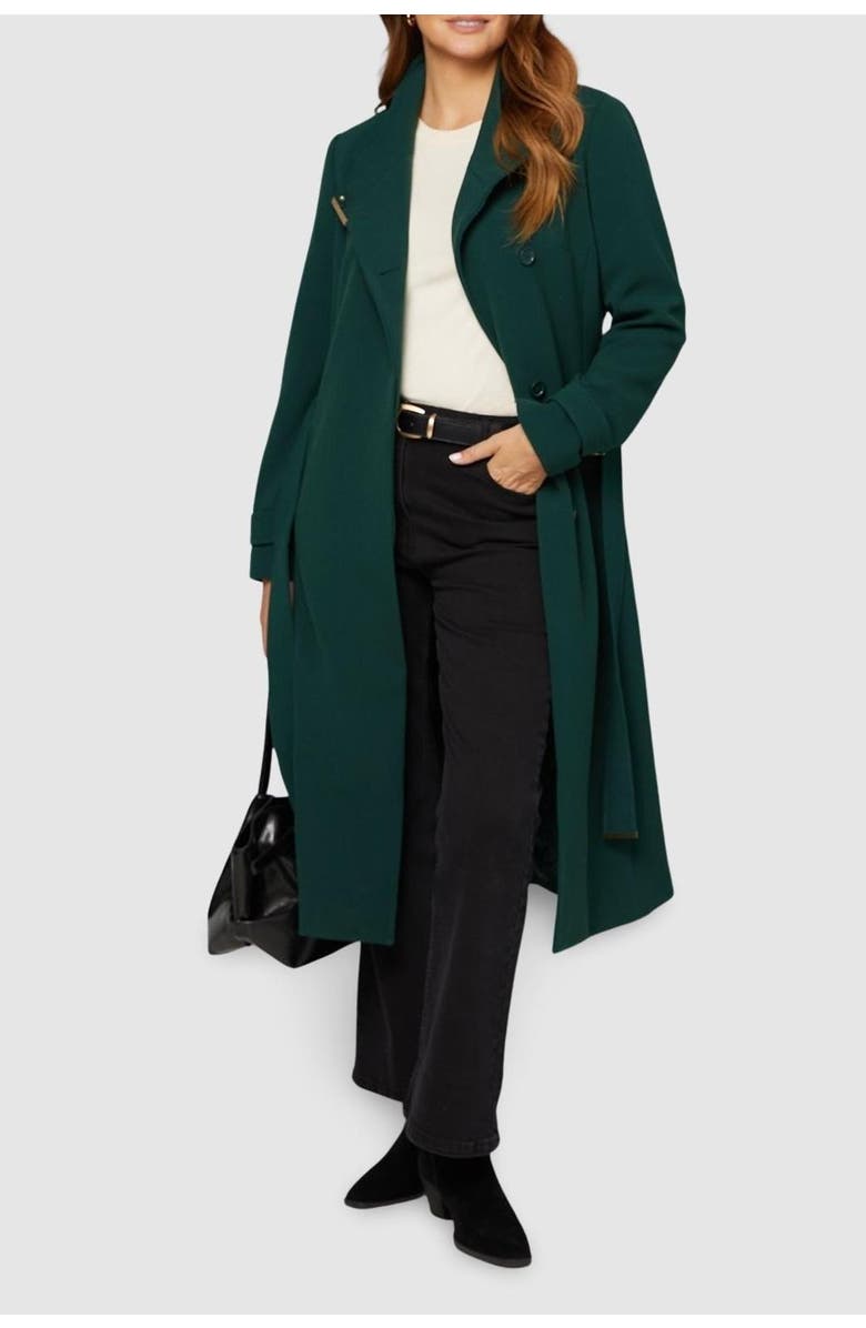 Wallis Double Crepe Wrap Belted Coat, Alternate, color, Green