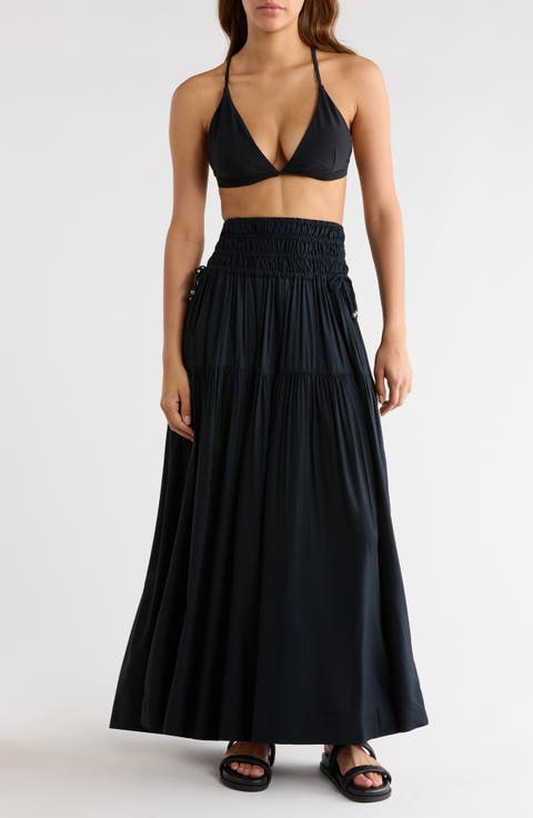 Smocked Cover-Up Midi Skirt