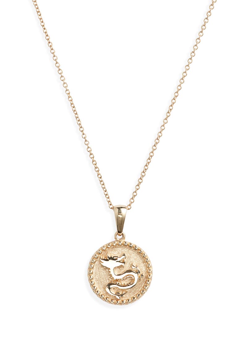 Dew Drop Dragon Pendant Necklace, Main, color, GOLD