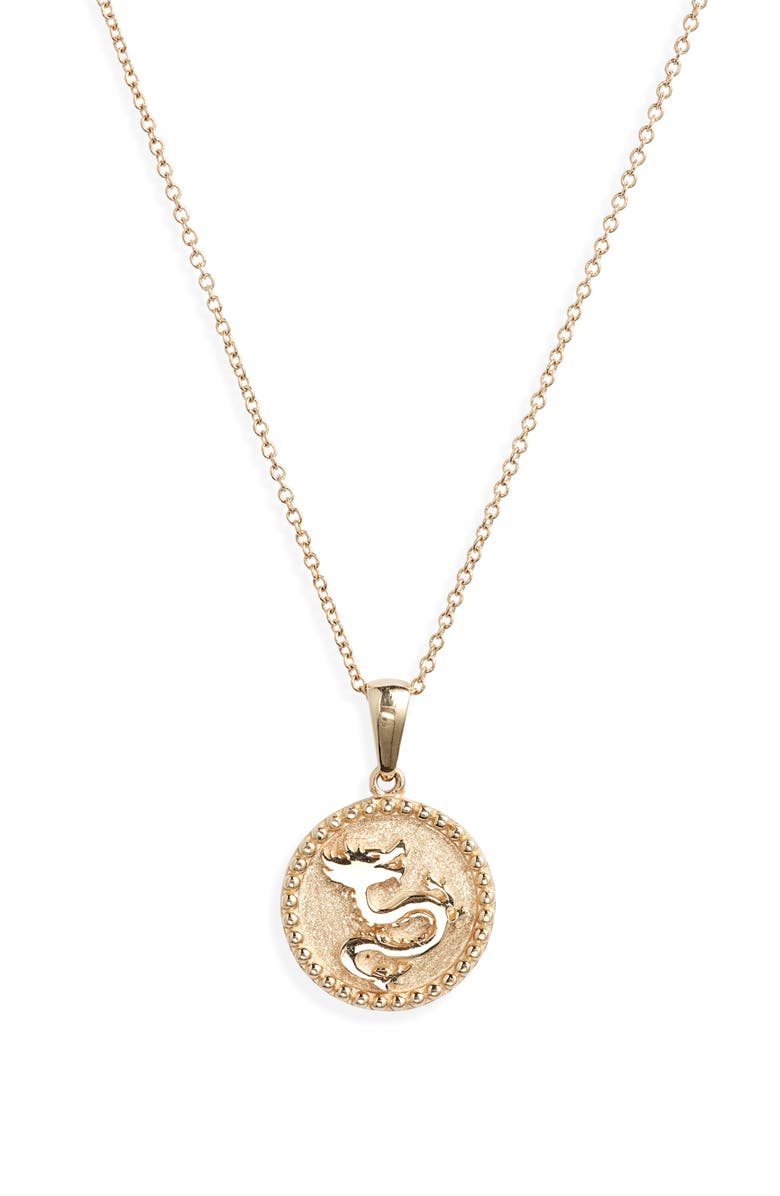 Anzie Dew Drop Dragon Pendant Necklace, Main, color, Gold