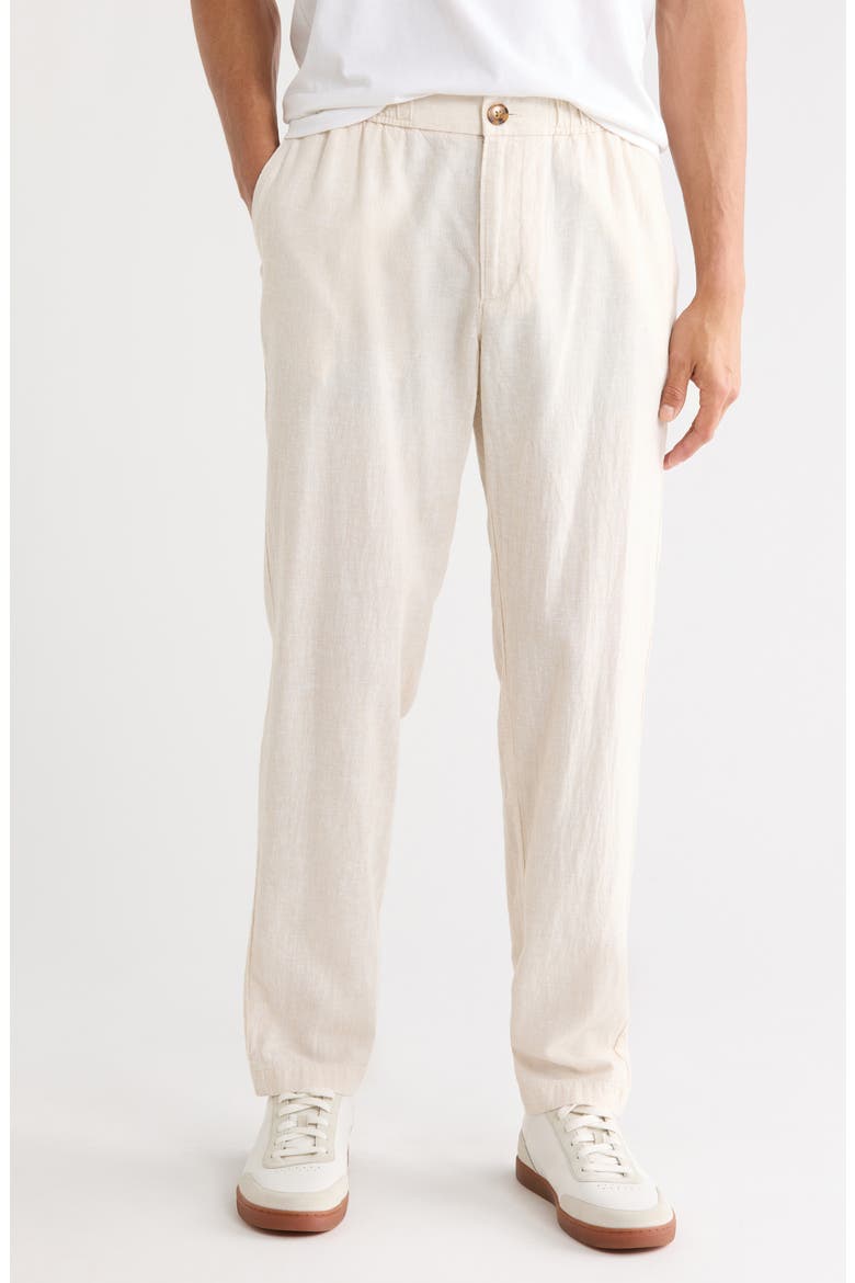 Elastic Waist Linen Blend Trim Fit Pants, Main, color, TAN NANTUCKET - WHITE EOE