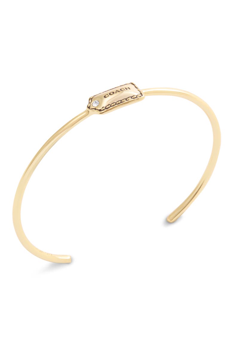 Logo Tag Thin Cuff Bracelet, Main, color, SHINY GOLD