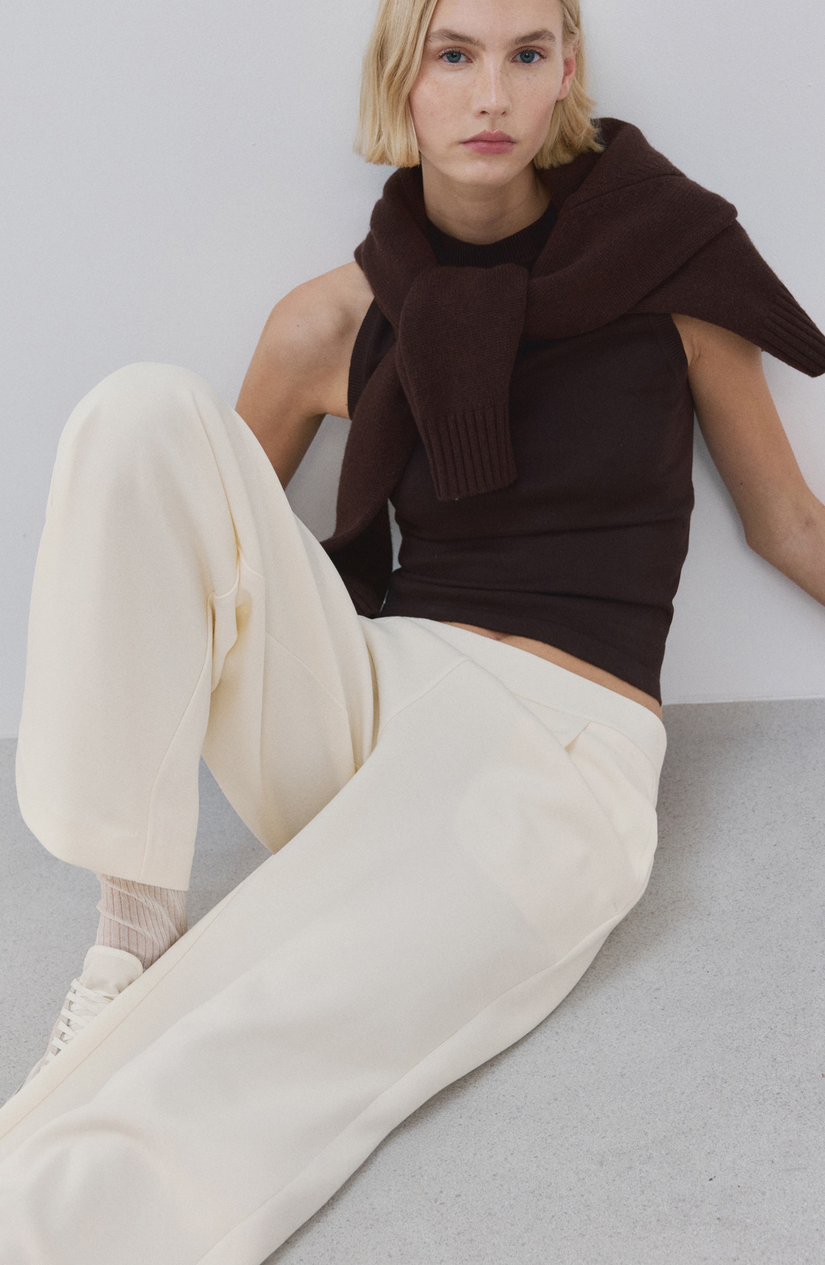 Pleated Straight Leg Cotton Blend Pants - image 4