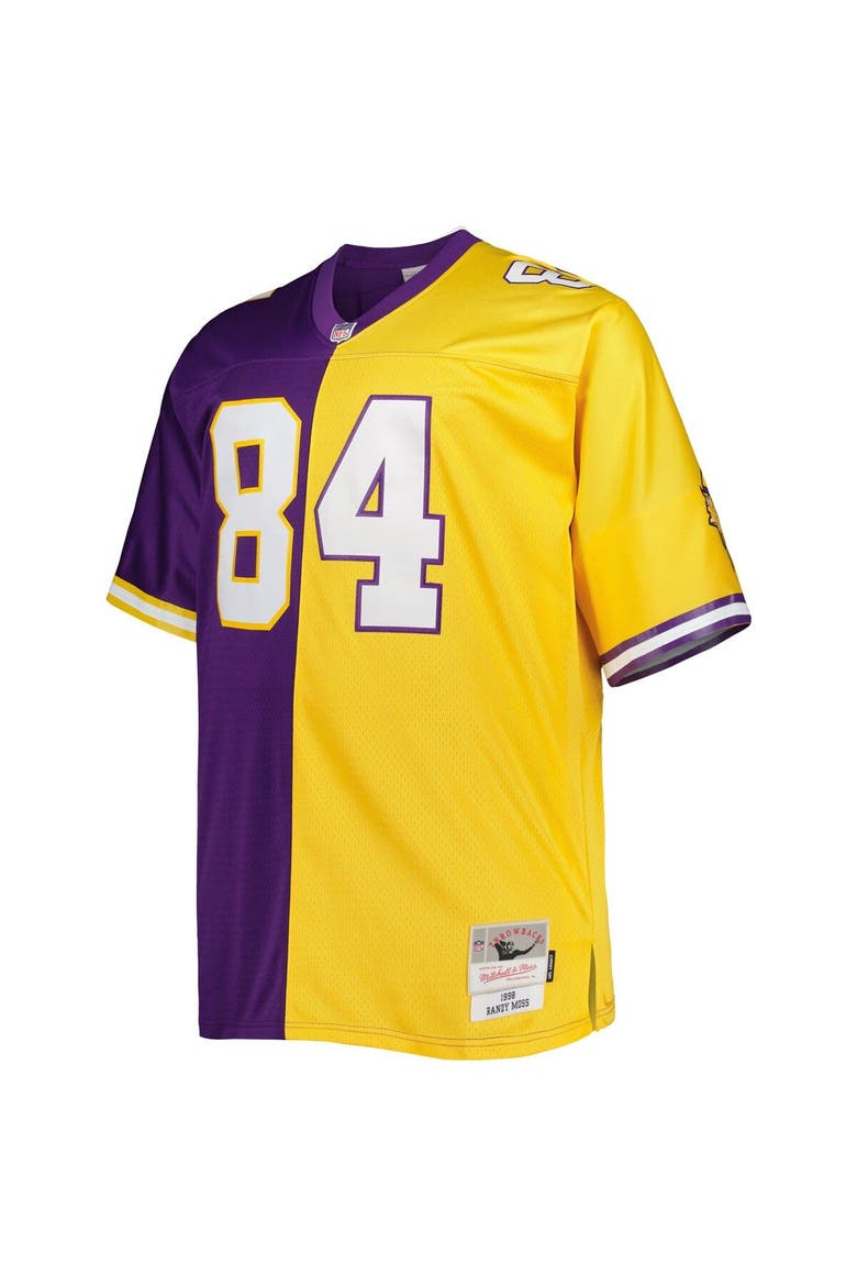Men's Mitchell & Ness Randy Moss Purple/Gold Minnesota Vikings Big & Tall Split Legacy Retired Player Replica Jersey, Alternate, color, Purple