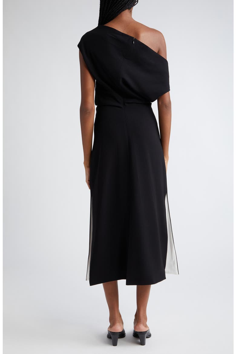 Rosa Off the Shoulder Matte Crepe Midi Dress, Alternate, color, BLACK