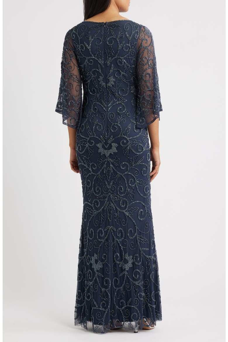 Beaded Three Quarter Sleeve Gown, Alternate, color, SLATE