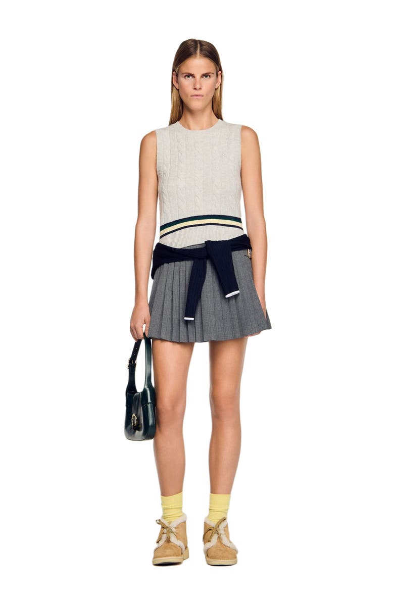 SANDRO Buckle accent pleated skort, Alternate, color, Grey