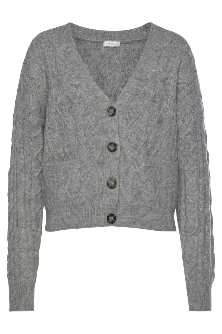 Cable Knit Cardigan, Alternate, color, Grey Heather