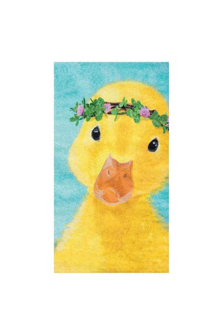 Clover Duckling Easter Spring Theme Printed Flour Sack Kitchen Dishtowel, Main, color, White