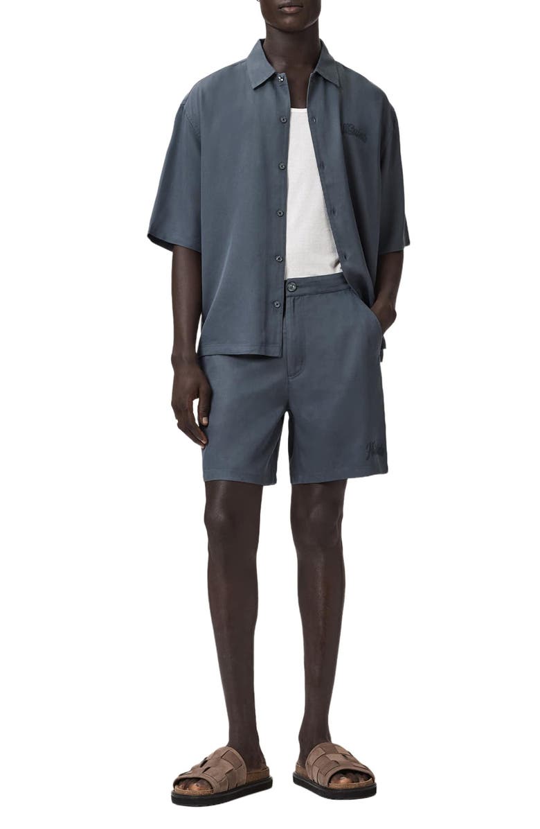 AllSaints Circe Flat Front Shorts, Alternate, color, Moonstone Blue