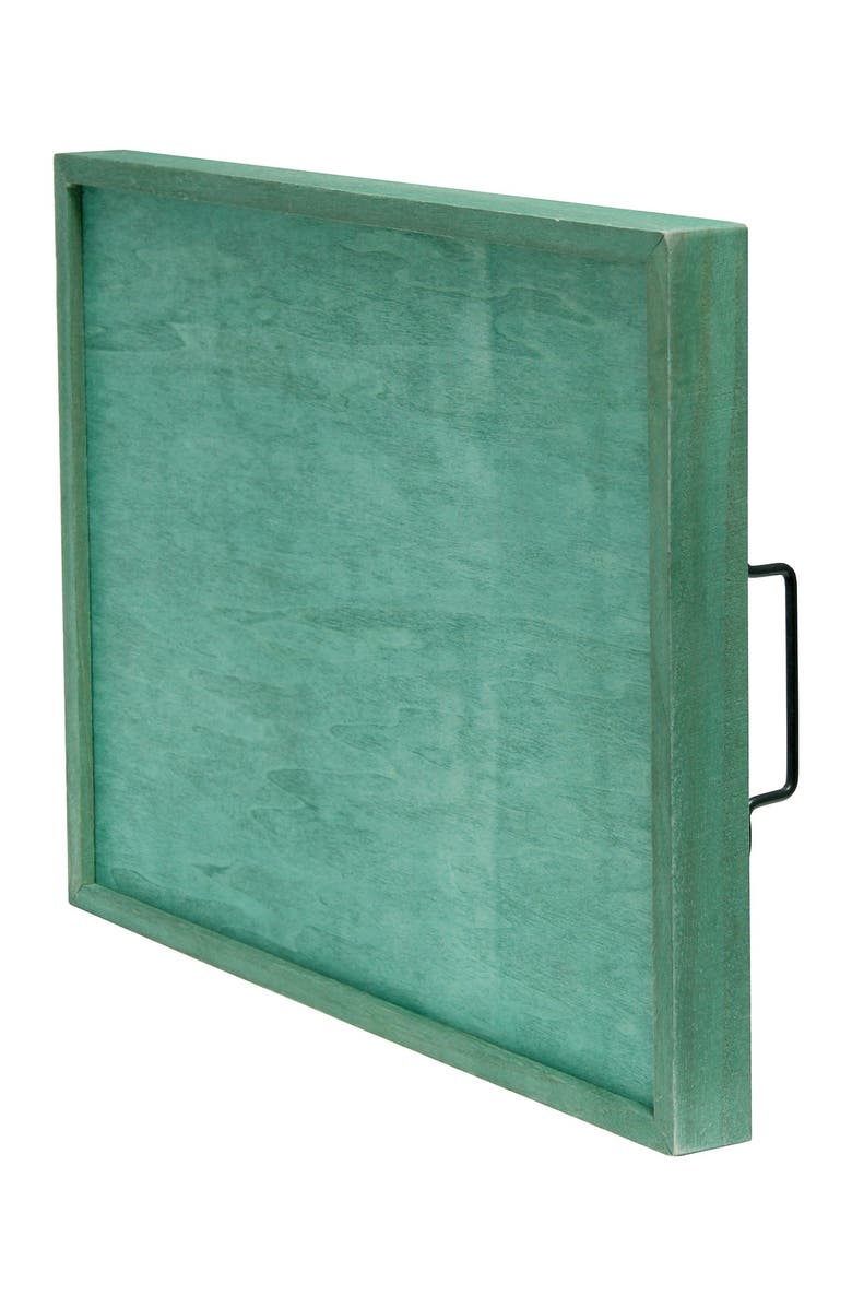 LALIA HOME Decorative Wood Serving Tray with Handles - 15.5" x 12" - "Happy Hour", Alternate, color, Aqua Wash