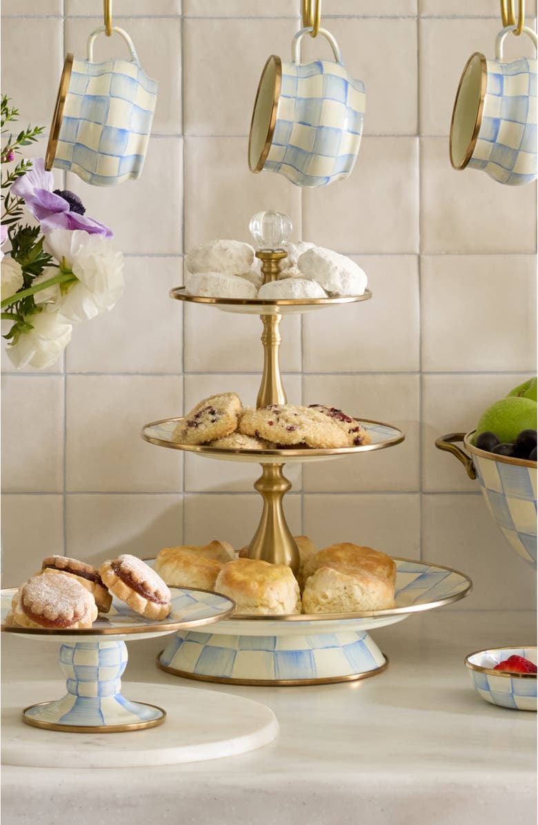 MACKENZIE CHILDS Sky Check Three Tier Sweet Stand, Alternate, color, Sky Check