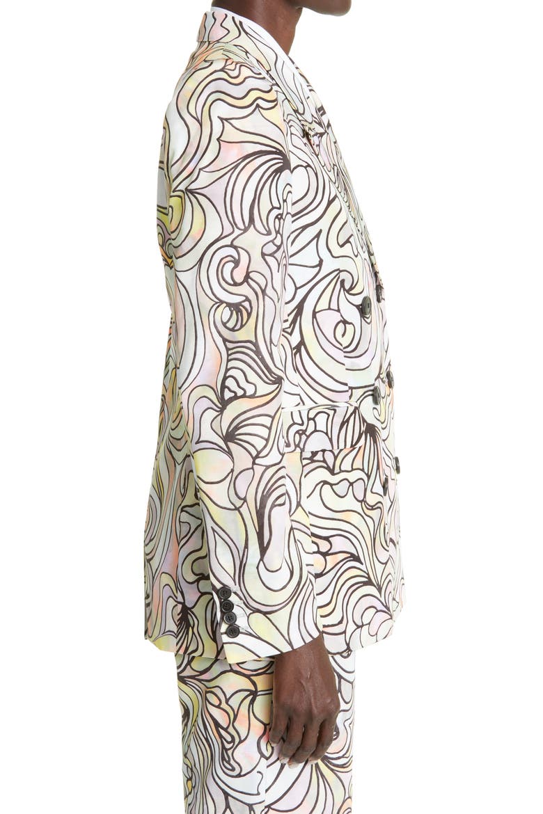Stained Glass Print Cotton & Silk Double Breasted Blazer, Alternate, color, PEARL 12