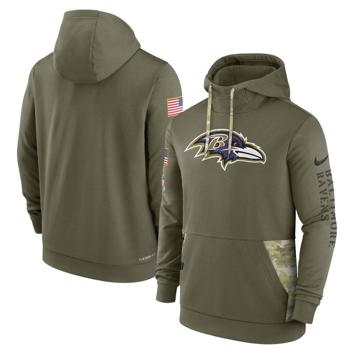 Nike Men's Nike Olive Baltimore Ravens 2022 Salute to Service Therma ...
