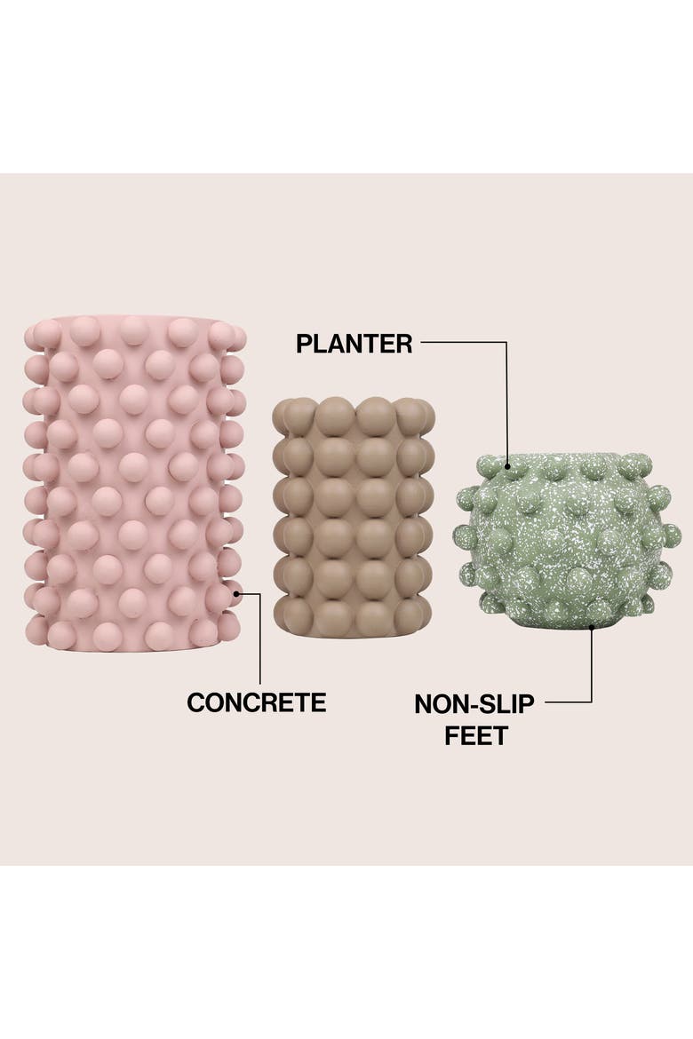 Maren Modern Minimalist Handmade Concrete Bubble Cylinder and Round Vase Set, Alternate, color, Dusty Rose