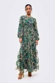 MARYISA Floral Ruffle Maxi Dress